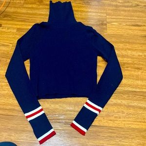 Turtleneck navy ribbed long sleeve crop sweater